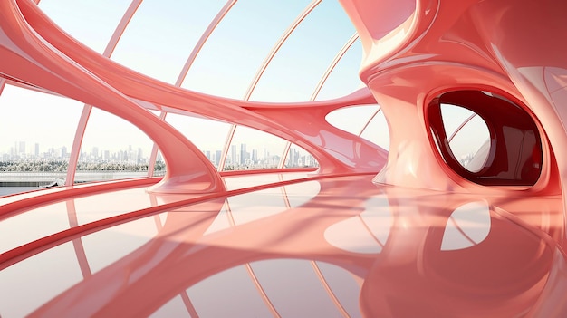 Renderizado en 3D de arquitectura futurista abstracta con piso de hormigón