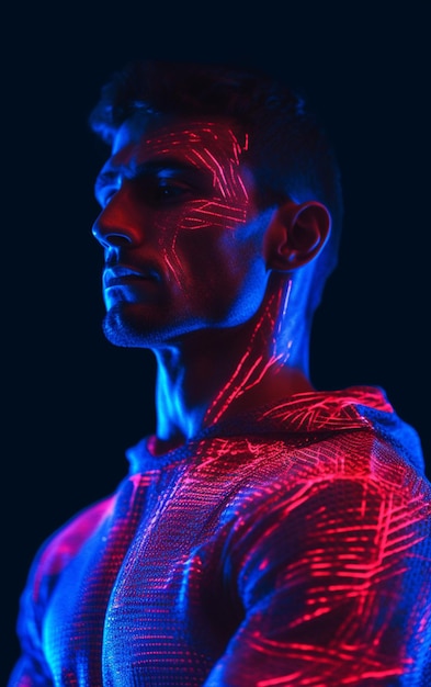 Retrato de hombre con efectos visuales de luces azules Foto gratis