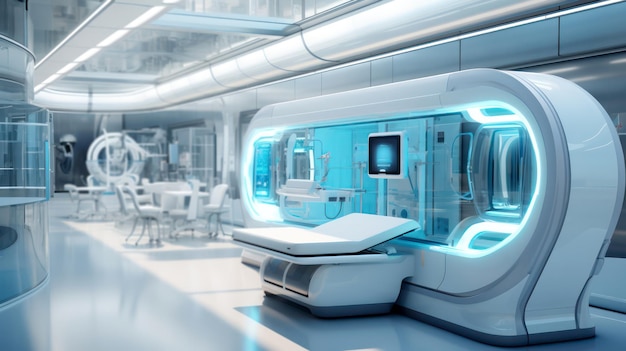 Sala de pacientes futurista equipada con tecnología médica de vanguardia