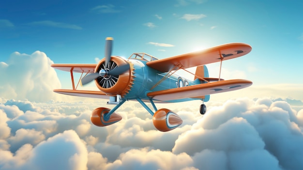 Foto gratuita aereo di cartoni animati 3d nel cielo