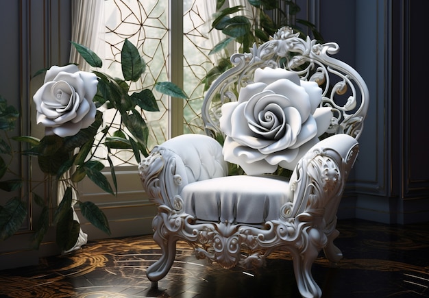 Foto gratuita sedia 3d con ornamenti floreali