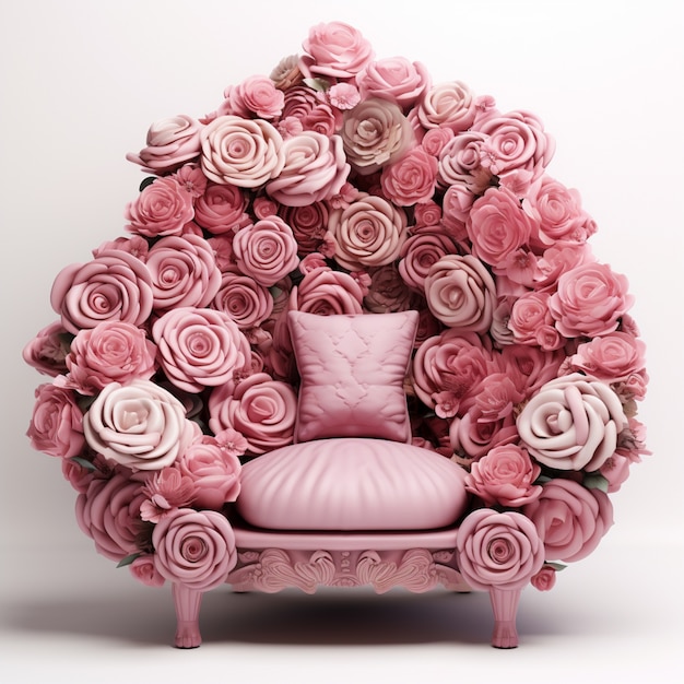 Foto gratuita sedia 3d con ornamenti di fiori di rosa