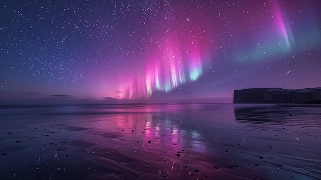 Foto gratuita paesaggio dell'aurora boreale sopra il mare