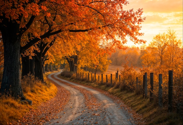 Foto gratuita paesaggio autunnale della strada forestale