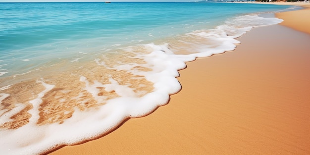 Foto gratuita la spiaggia brilla di una calda luce ambrata mentre le onde lambiscono delicatamente la sabbia