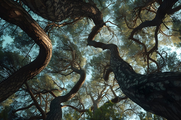 Foto gratuita bella prospettiva del baldacchino degli alberi con paesaggio naturale