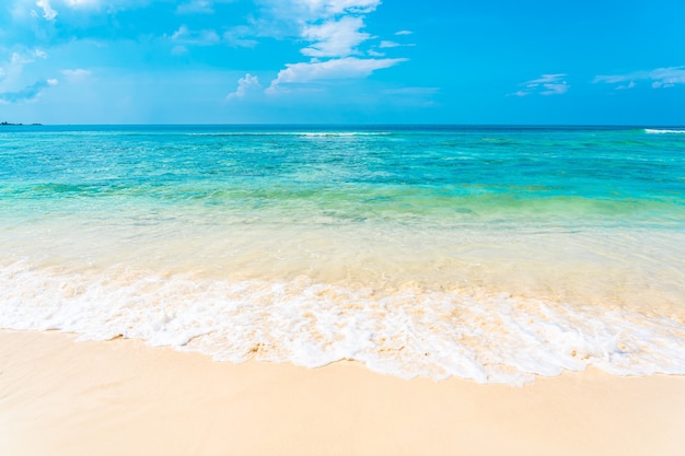 Foto gratuita bella spiaggia tropicale vuota mare oceano con nuvola bianca su sfondo blu cielo