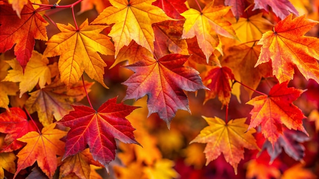 Foto gratuita prossimo piano delle foglie d'autunno in tonalità rosso arancione e giallo