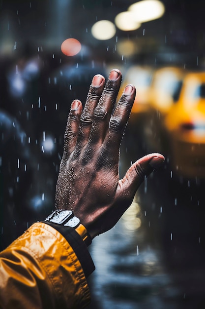 Foto gratuita primo piano sulla mano dell'uomo in una giornata piovosa a new york city