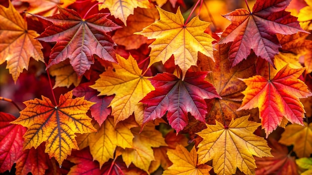 Foto gratuita close-up di foglie autunnali in colori rossi, gialli e arancioni vivaci