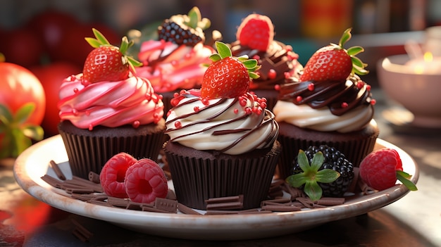 Foto gratuita deliziosi cupcakes con frutta