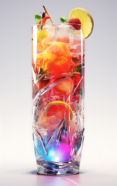 Foto gratuita vetro futuristico a colori vivaci con cocktail di soda