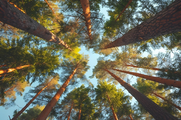 Foto gratuita perspettiva a basso angolo di un albero con un bellissimo baldacchino