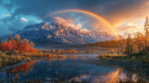 Foto gratuita arcobaleno fotorealistico con paesaggio naturale di campagna