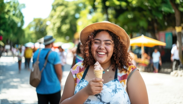 Foto gratuita ritratto di una donna in sovrappeso che viaggia per il mondo