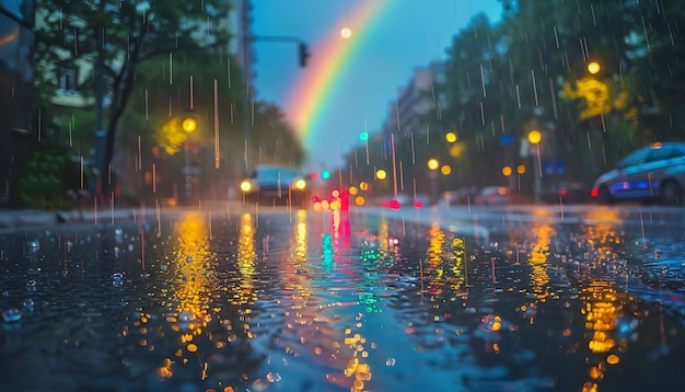 Foto gratuita l'arcobaleno alla fine di un paesaggio stradale