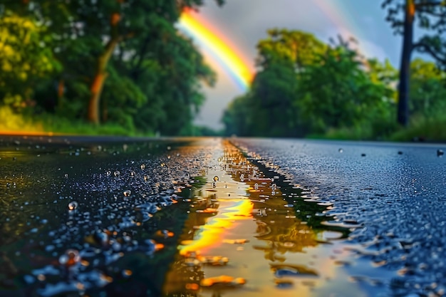 Foto gratuita l'arcobaleno alla fine di un paesaggio stradale