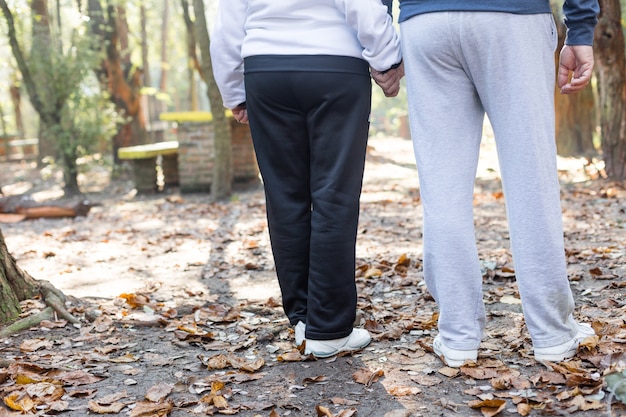 Foto gratuita vista posteriore di coppia senior a piedi nel parco