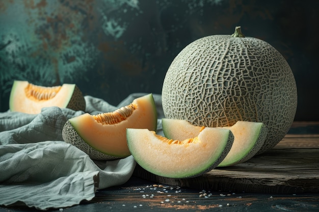 Foto gratuita natura morta di melone cantaloupe fotorealistico