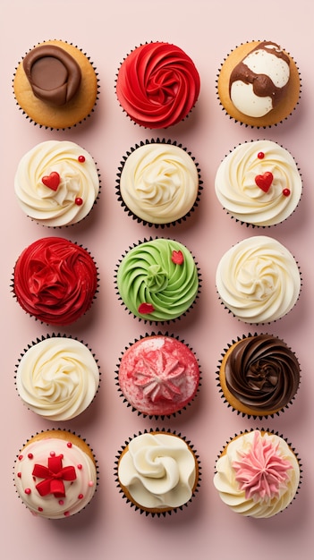 Foto gratuita vista dall'alto su deliziosi cupcakes