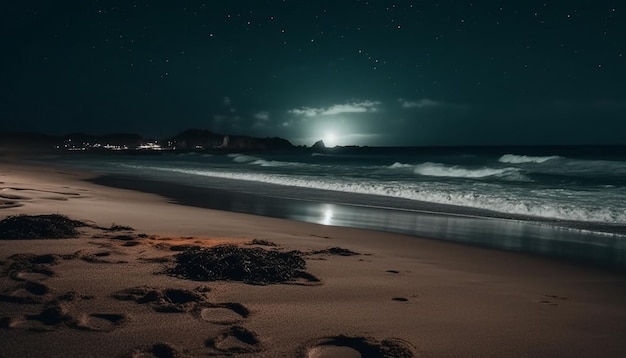 Foto gratuita tranquillo paesaggio marino illuminato dalla luce della luna e dalle stelle generate dall'intelligenza artificiale