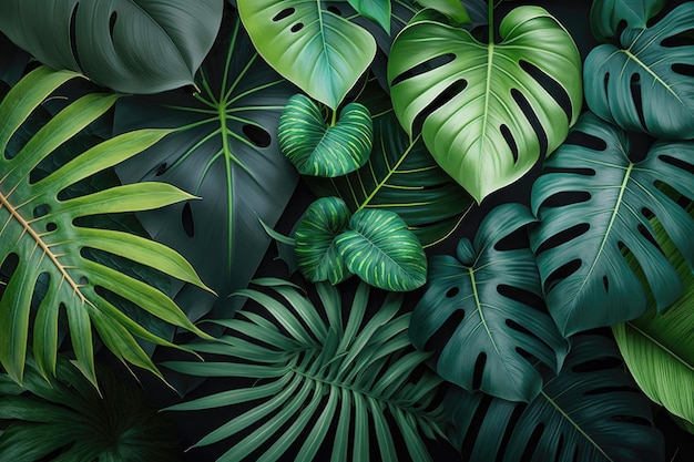 Foto gratuita foglie di palma tropicali pattern di sfondo verde monstera tree foliage decoration design pianta con foglia esotica alzato