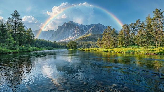 Foto gratuita vista del bellissimo arcobaleno sul paesaggio naturale