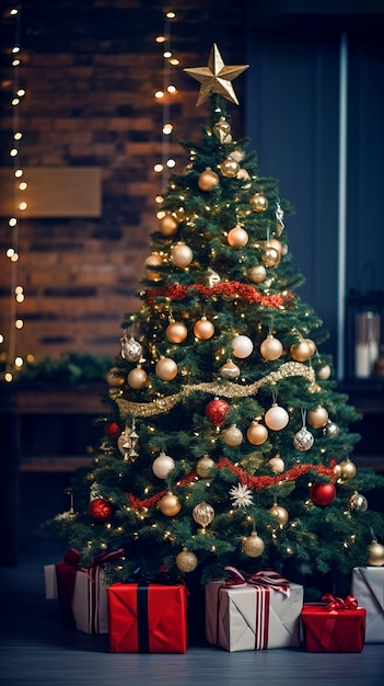 Foto gratuita vista dell'albero di natale splendidamente decorato