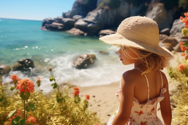 Foto gratuita vista di un bambino in estate sulla spiaggia