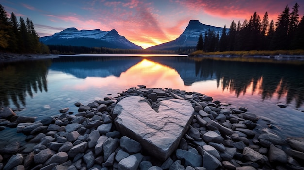 Foto gratuita vista a forma di cuore con montagne e paesaggio lacustre