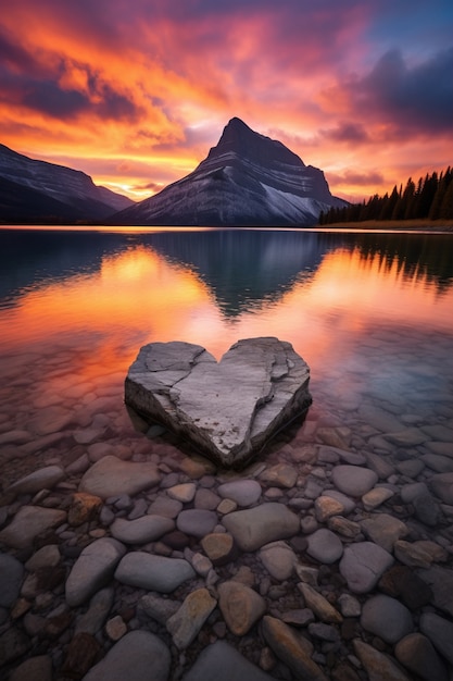 Foto gratuita vista a forma di cuore con montagne e paesaggio lacustre