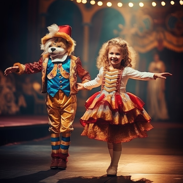 Foto gratuita bambini che recitano su un palcoscenico per celebrare la giornata mondiale del teatro