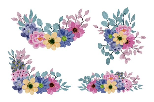 Free vector beautiful bouquet of flowers and leave for decoration in water colors style