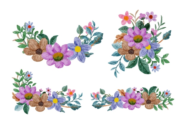 Free vector beautiful bouquet of flowers and leave for decoration in water colors style