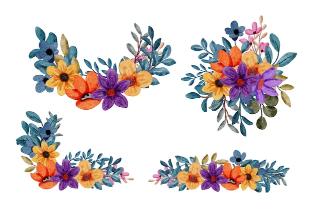 Free vector beautiful bouquet of flowers and leave for decoration in water colors style