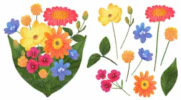 Free vector beautiful bouquet of flowers and leave for decoration in water colors style