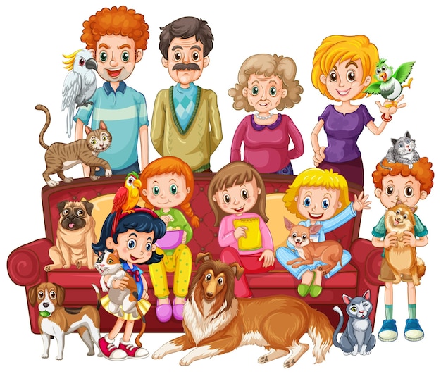 Free vector big family members with many dogs