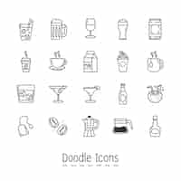 Vettore gratuito icone doodle drink.