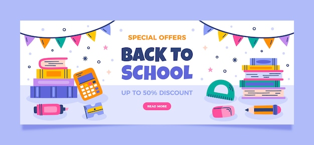 Free vector flat horizontal sale banner template for back to school season