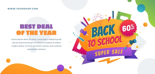 Free vector gradient horizontal banner template for back to school season