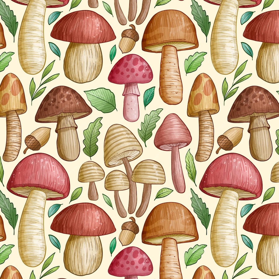 Free Vector | Hand drawn mushroom pattern