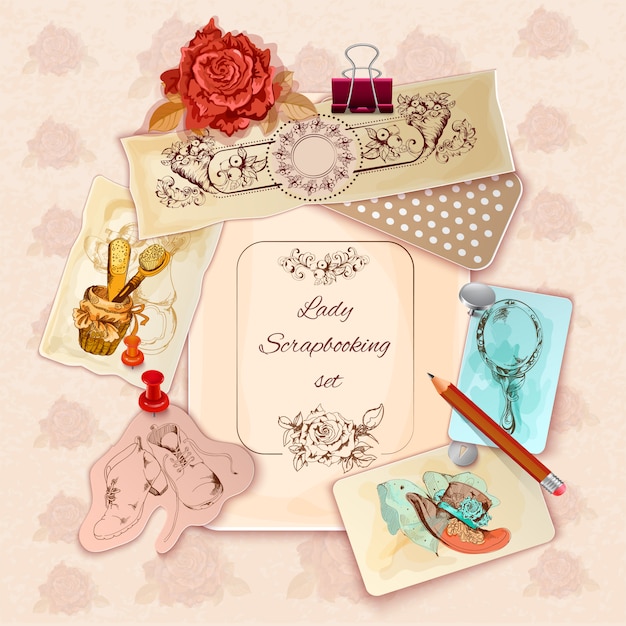 Vettore gratuito set scrapbooking da donna