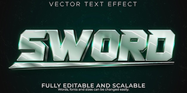 Free vector metallic text effect editable sword and shiny text style