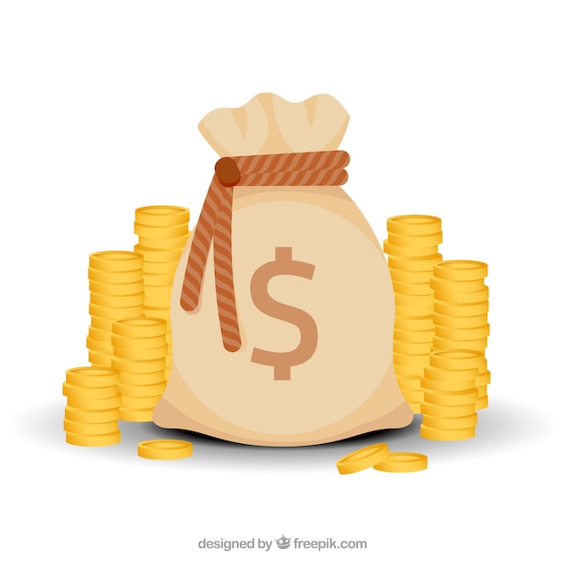 Free vector money bag background with coins