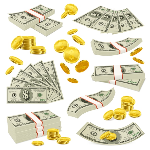 Free vector realistic coins and banknotes money set