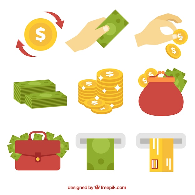 Free vector set of money and coins elements