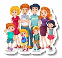 Free vector a sticker template with big family members cartoon character