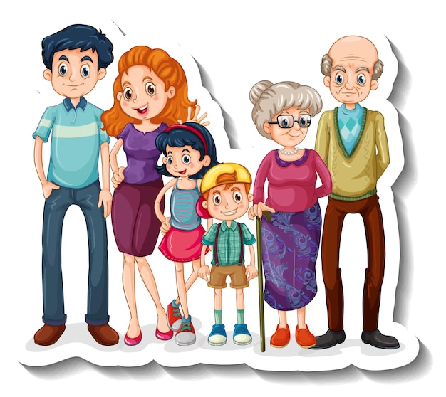 Free vector a sticker template with big family members cartoon character