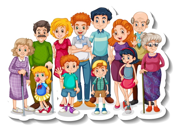 Free vector a sticker template with happy big family members