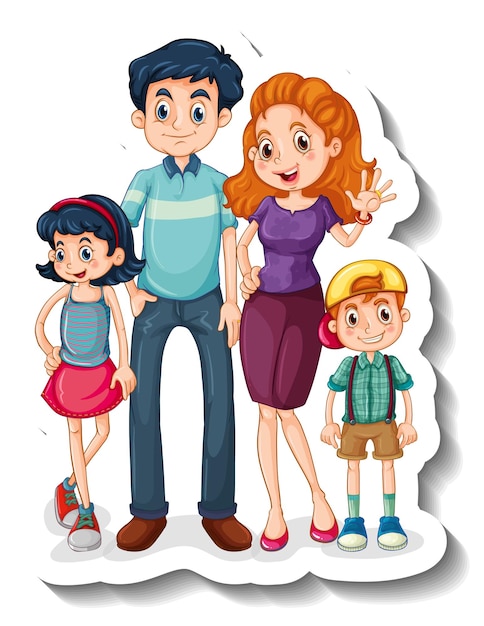 Free vector a sticker template with small family members cartoon character